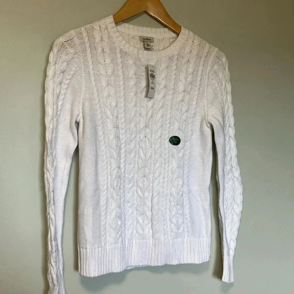 NWT  L.L. Bean white cotton cable knit sweater - Picture 2 of 5